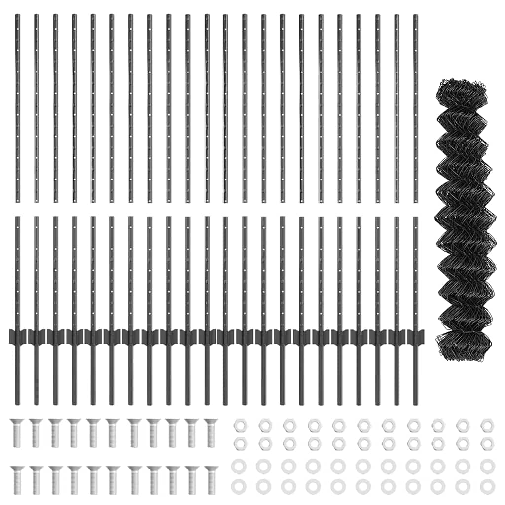 Fence with Posts Grey 1.2 x 25 m Steel