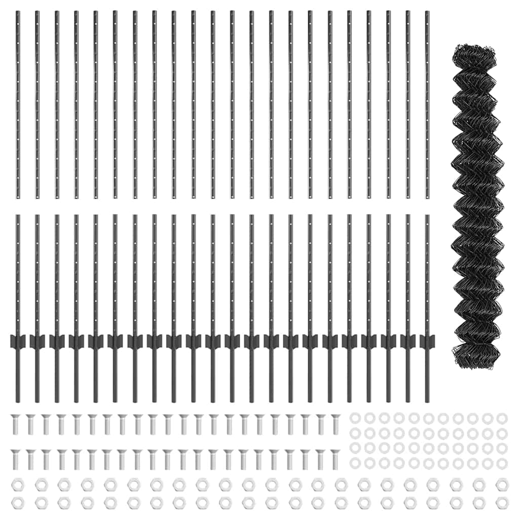Fence with Posts Grey 1.4 x 25 m Steel