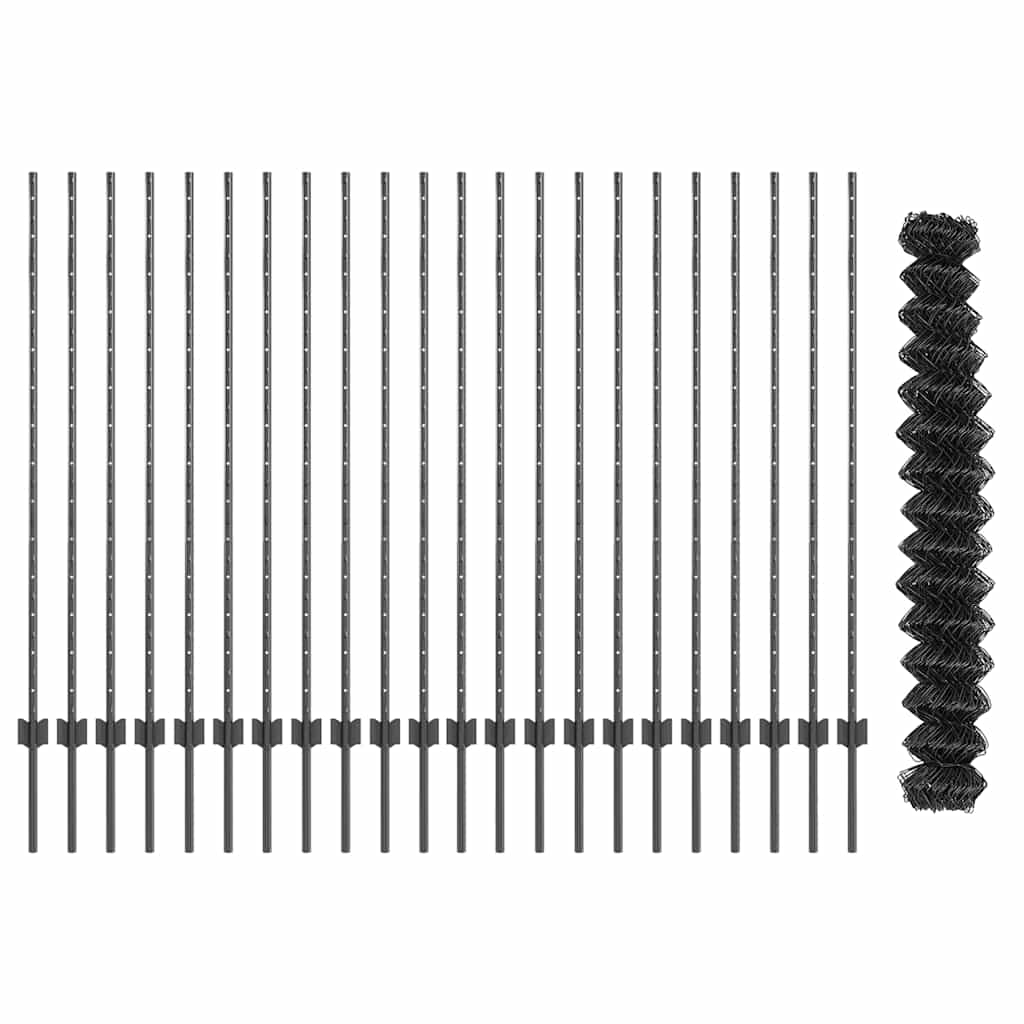 Fence with Posts Grey 1.4 x 25 m Steel