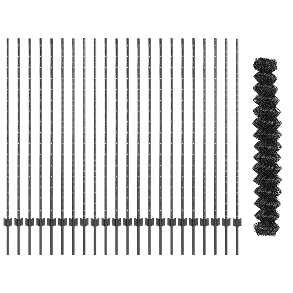 Fence with Posts Grey 1.6 x 25 m Steel