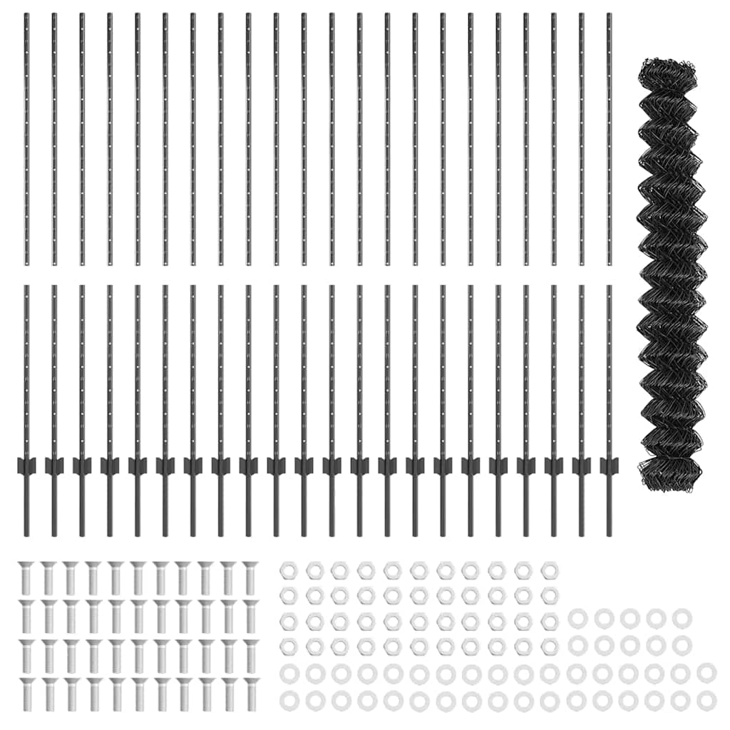 Fence with Posts Grey 1.6 x 25 m Steel