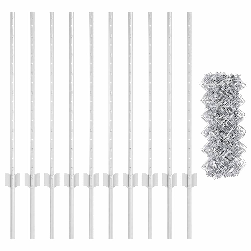 Fence with Posts Silver 0.8 x 10 m Steel