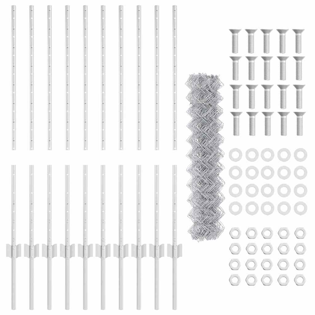 Fence with Posts Silver 1 x 10 m Steel