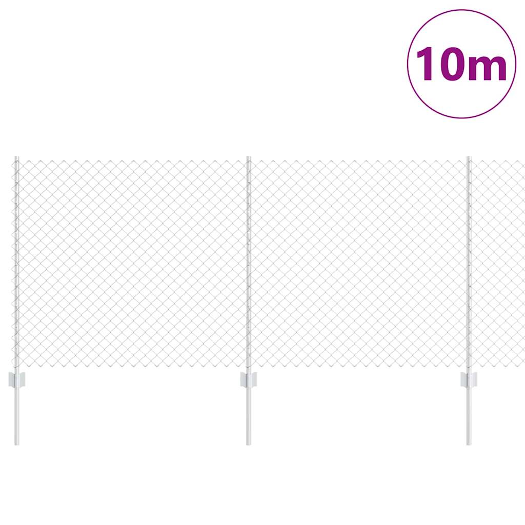 Fence with Posts Silver 1 x 10 m Steel