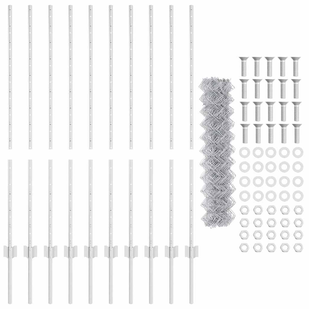 Fence with Posts Silver 1.2 x 10 m Steel