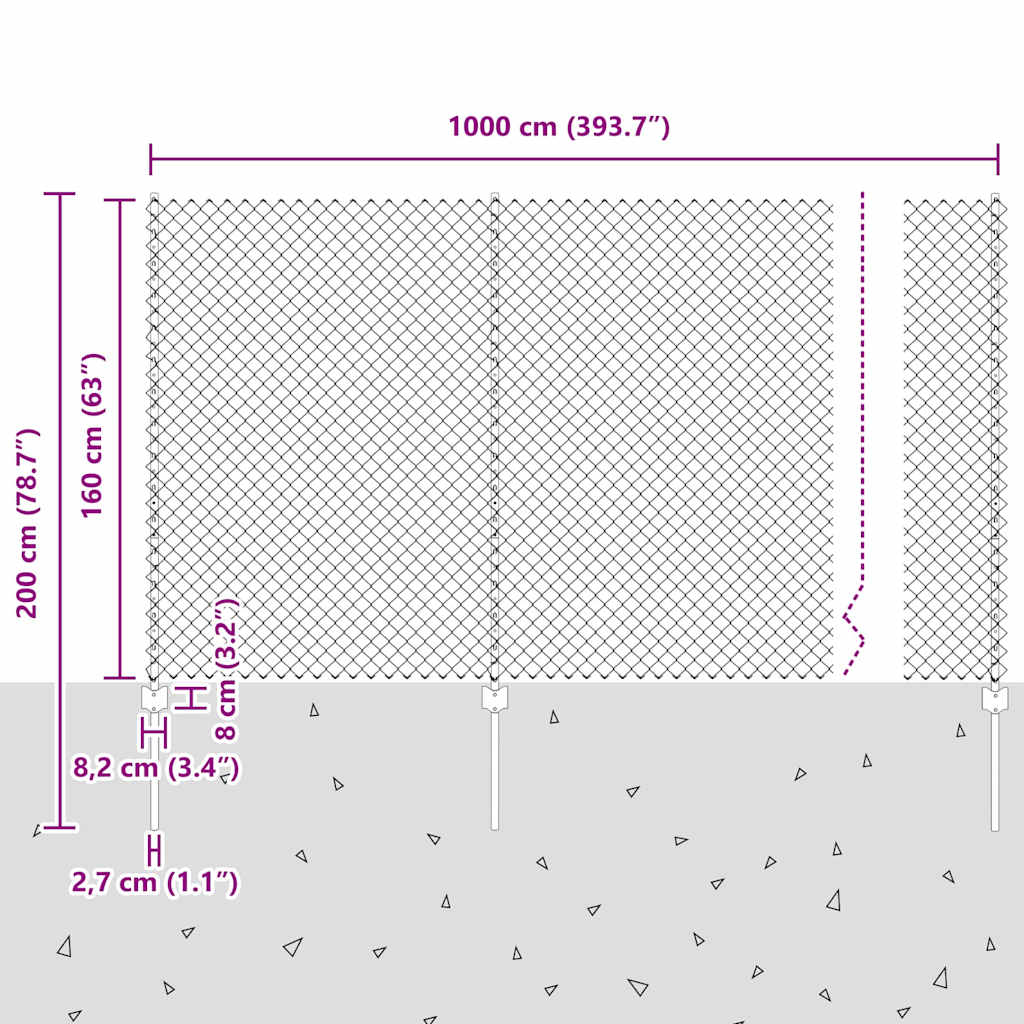 Fence with Posts Silver 1.6 x 10 m Steel