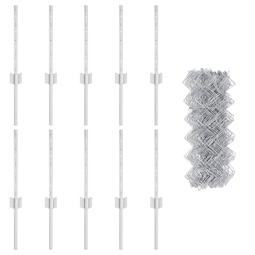 Fence with Posts Silver 0.4 x 10 m Steel