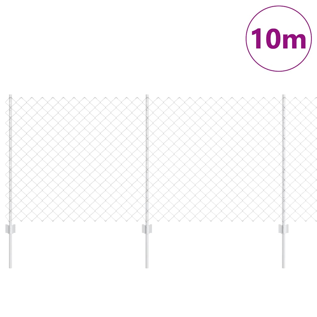 Fence with Posts Silver 1 x 10 m Steel