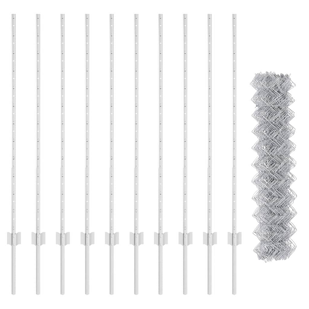 Fence with Posts Silver 1.2 x 10 m Steel