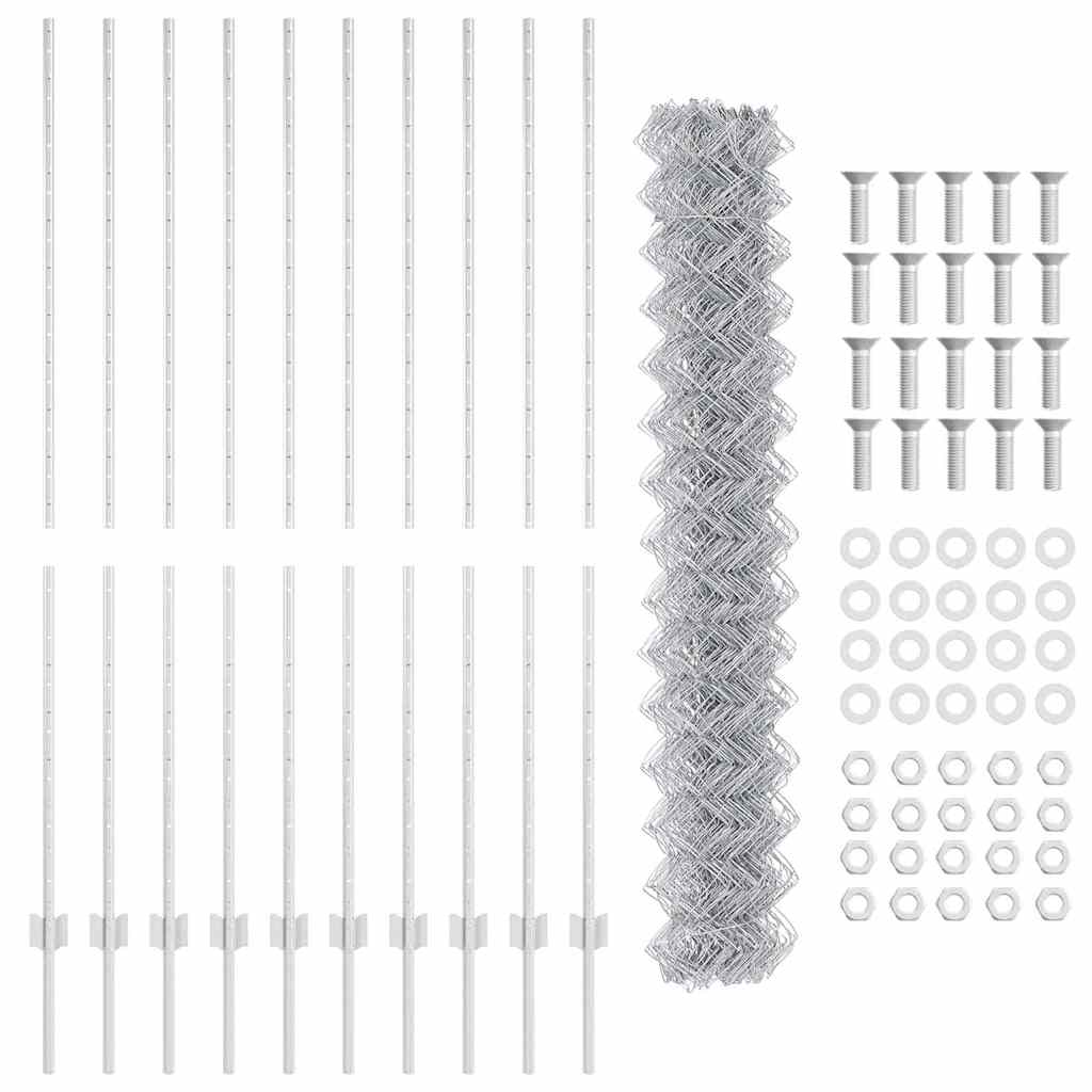 Fence with Posts Silver 1.5 x 10 m Steel