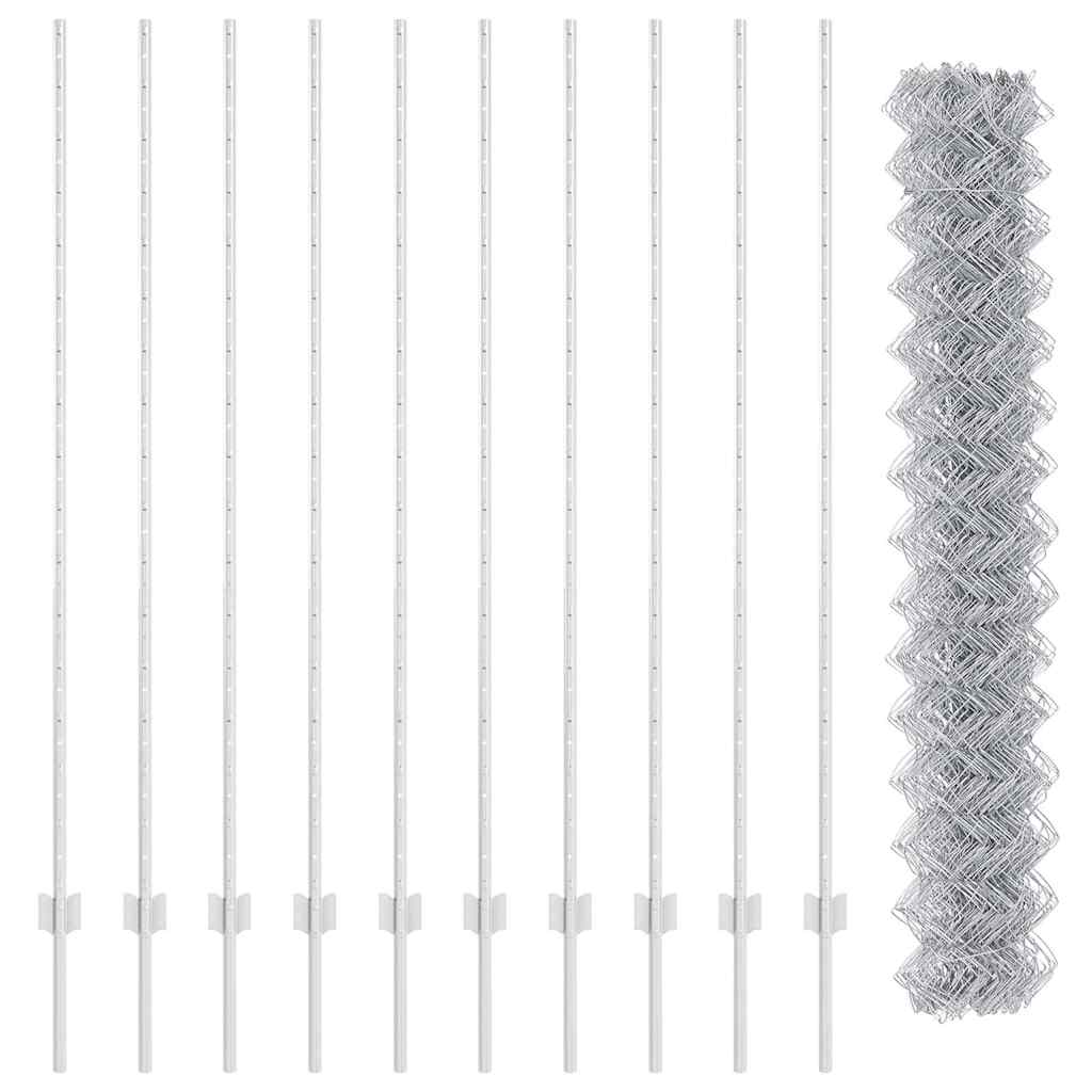 Fence with Posts Silver 1.5 x 10 m Steel