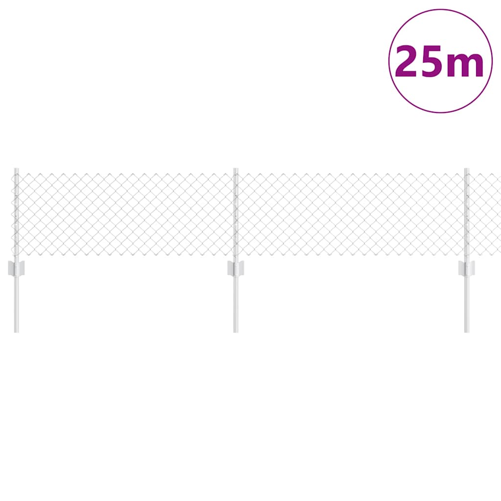Fence with Posts Silver 0.4 x 25 m Steel