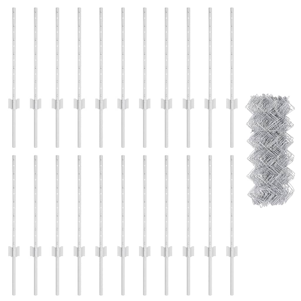 Fence with Posts Silver 0.6 x 25 m Steel