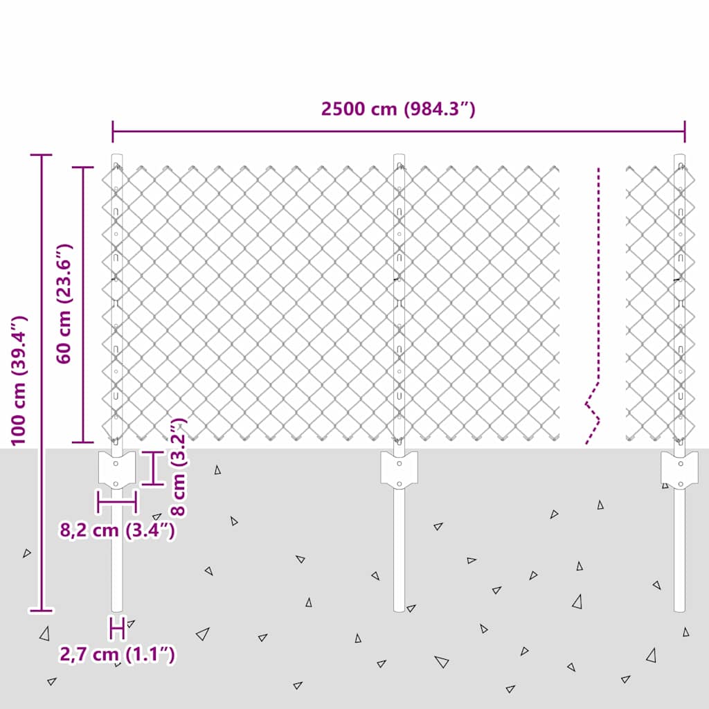 Fence with Posts Silver 0.6 x 25 m Steel