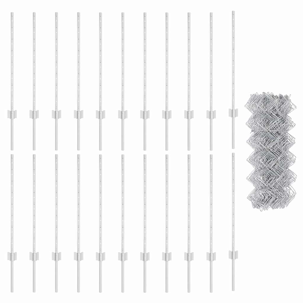 Fence with Posts Silver 0.8 x 25 m Steel