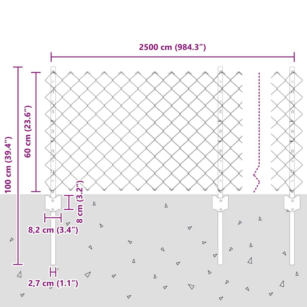 Fence with Posts Silver 0.6 x 25 m Steel