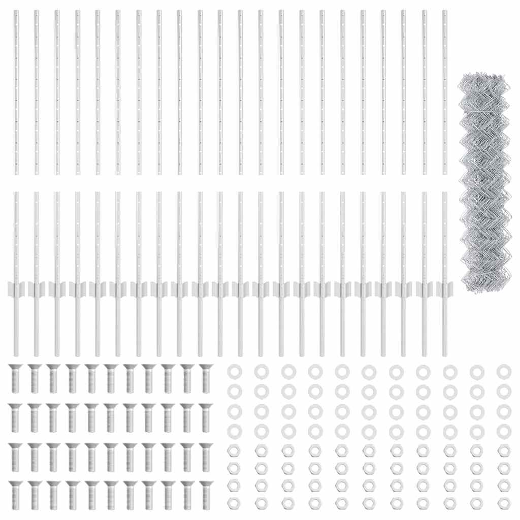 Fence with Posts Silver 1 x 25 m Steel