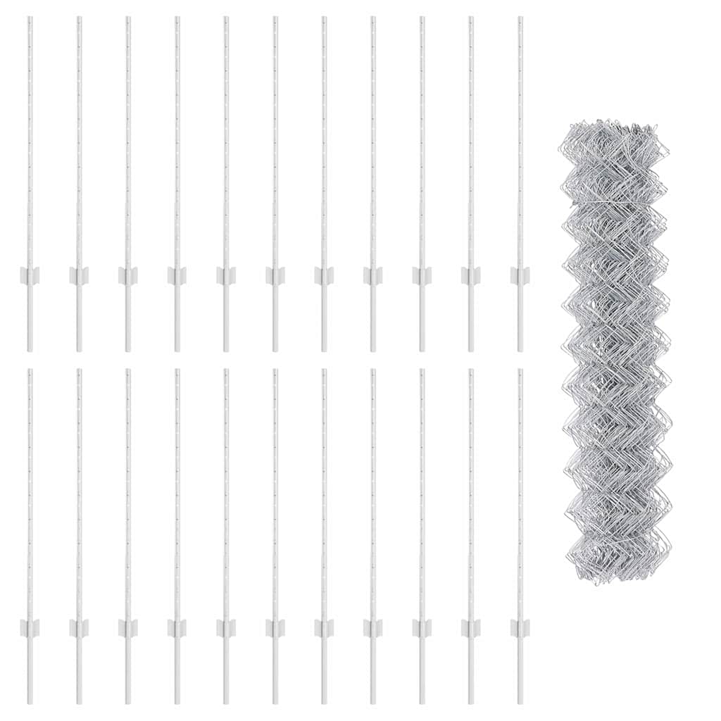 Fence with Posts Silver 1 x 25 m Steel