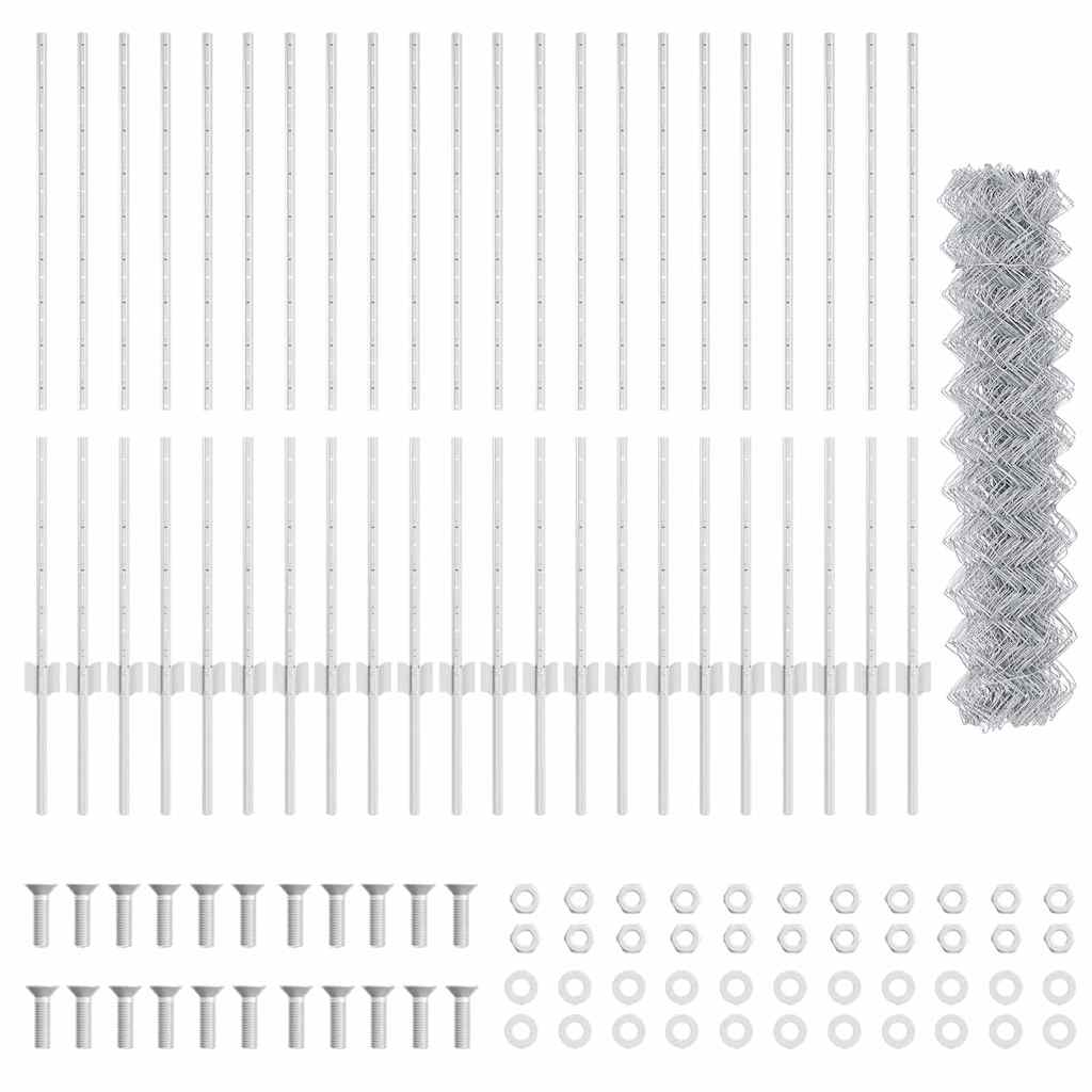 Fence with Posts Silver 1.2 x 25 m Steel