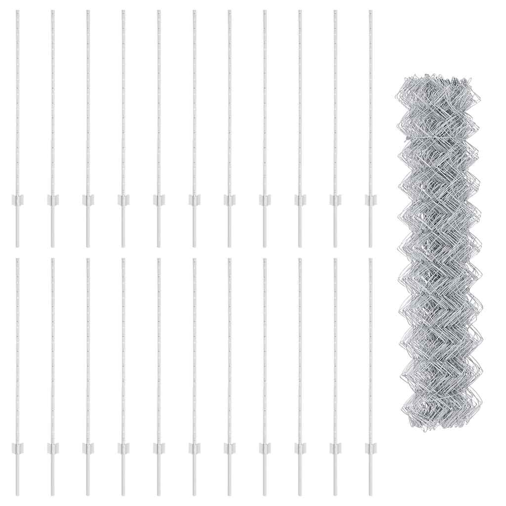 Fence with Posts Silver 1.2 x 25 m Steel