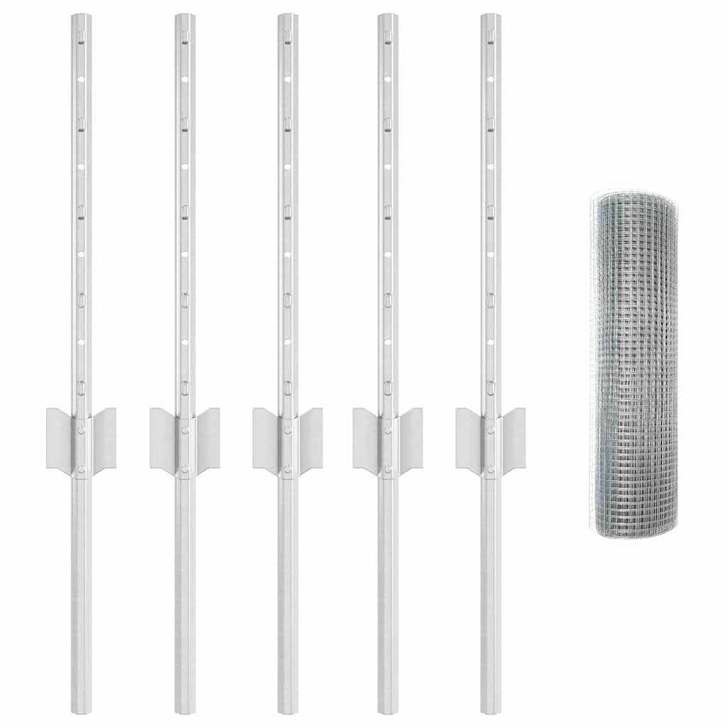 Fence with Posts Silver 0.4 x 10 m Steel
