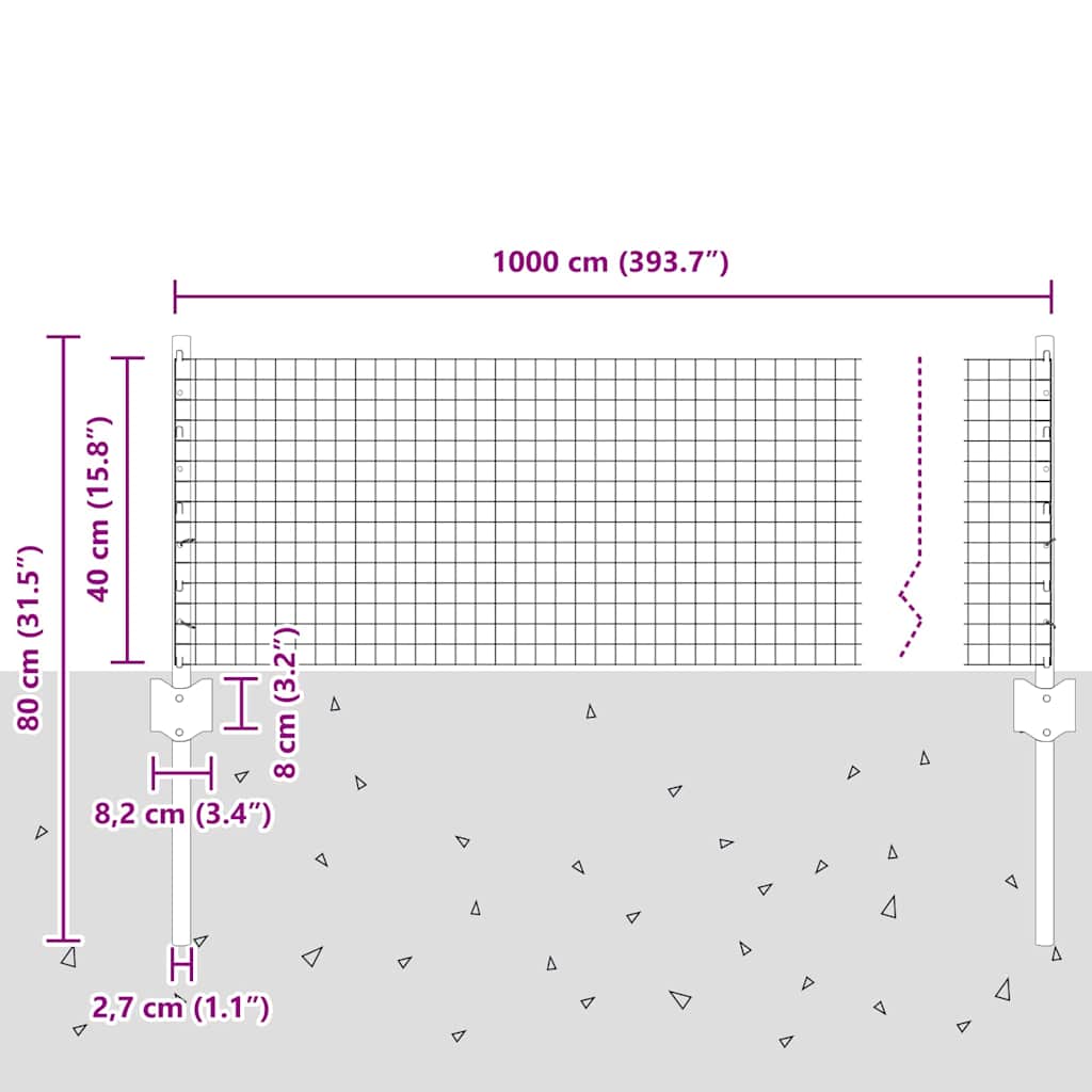 Fence with Posts Silver 0.4 x 10 m Steel