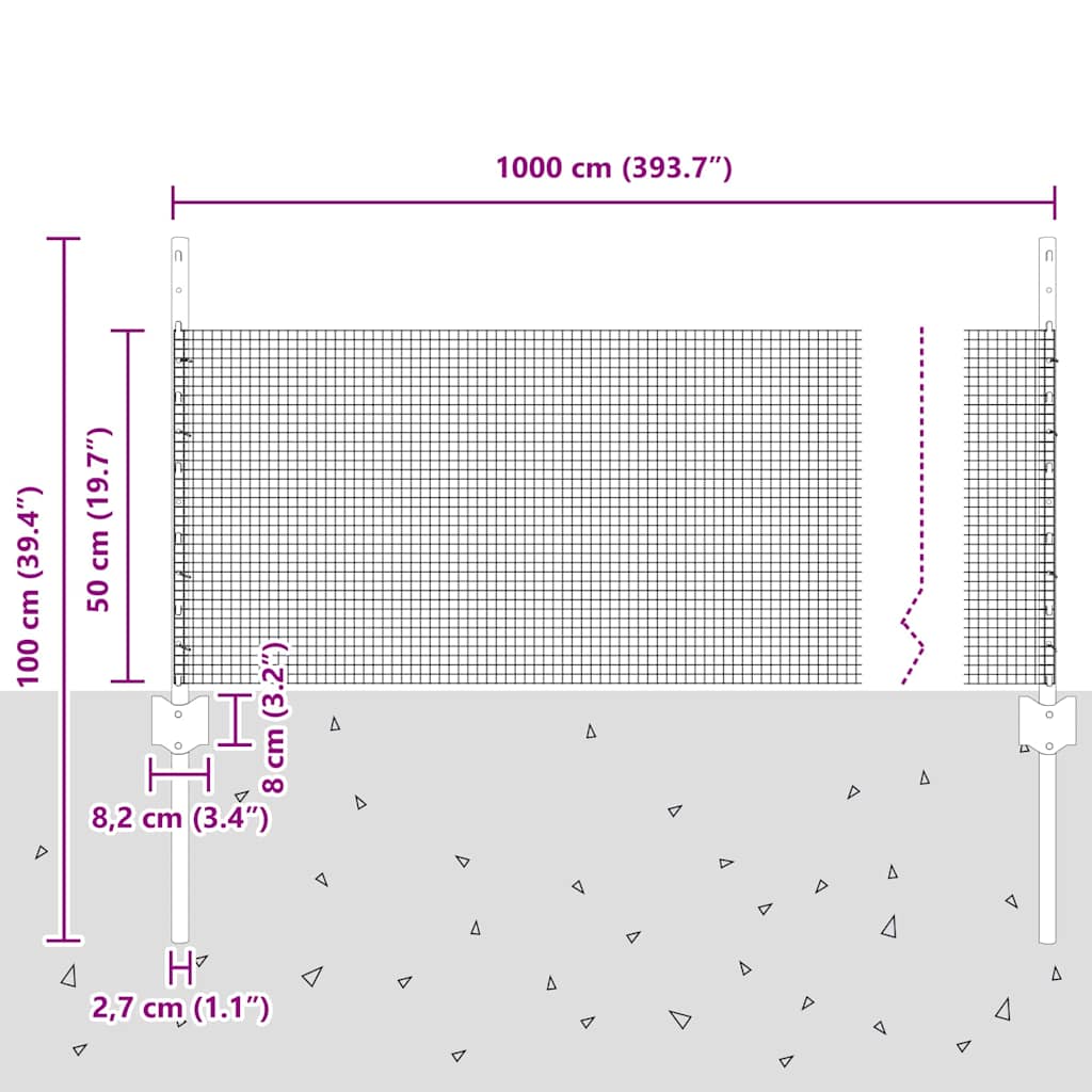 Fence with Posts Silver 0.5 x 10 m Steel