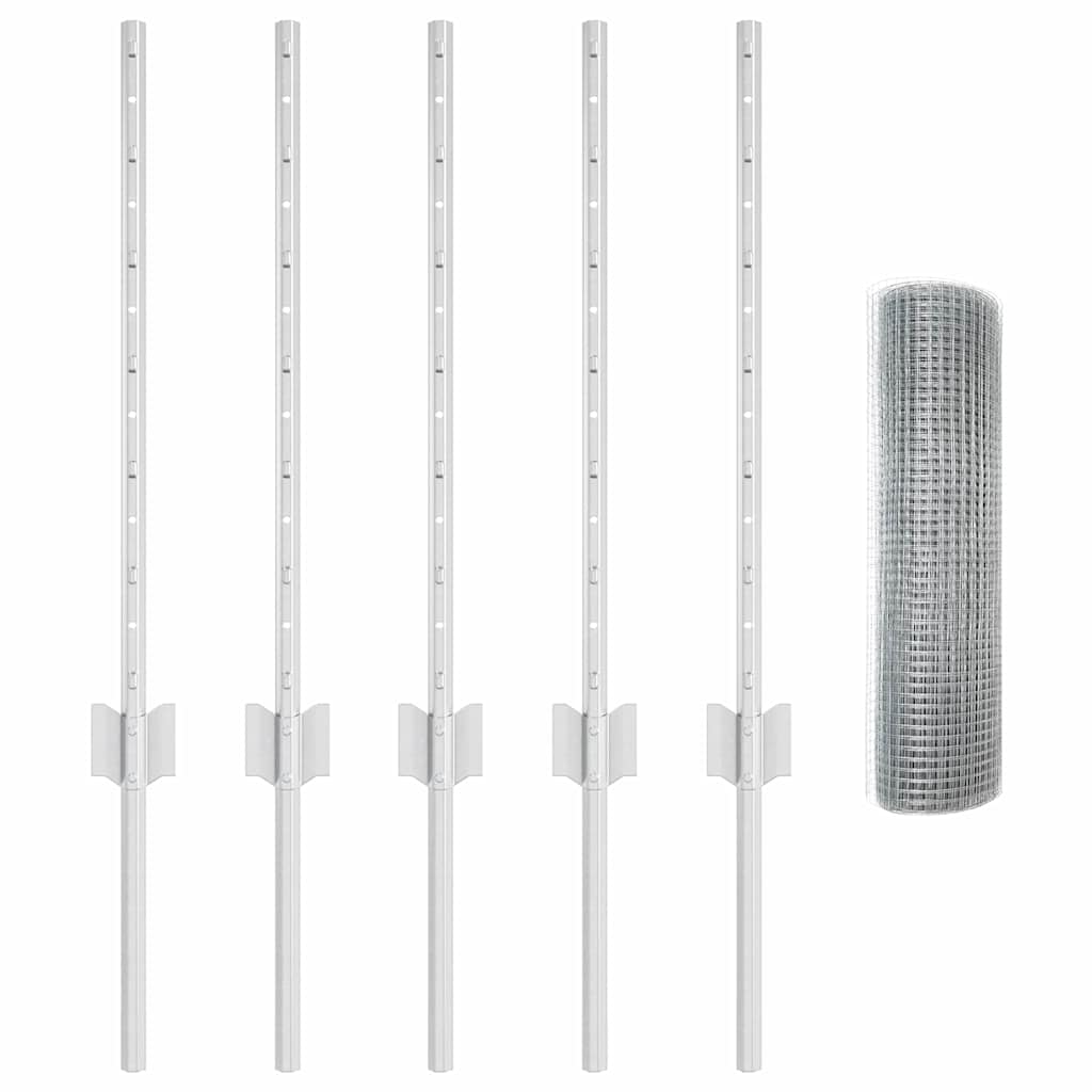 Fence with Posts Silver 0.5 x 10 m Steel
