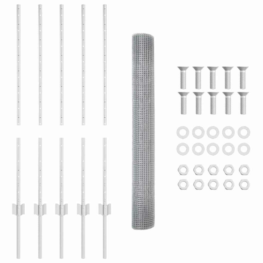 Fence with Posts Silver 1 x 10 m Steel