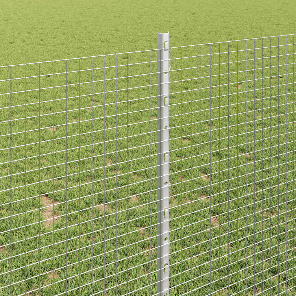Fence with Posts Silver 1 x 10 m Steel
