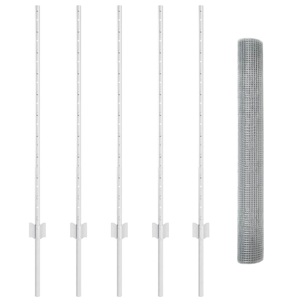 Fence with Posts Silver 1 x 10 m Steel