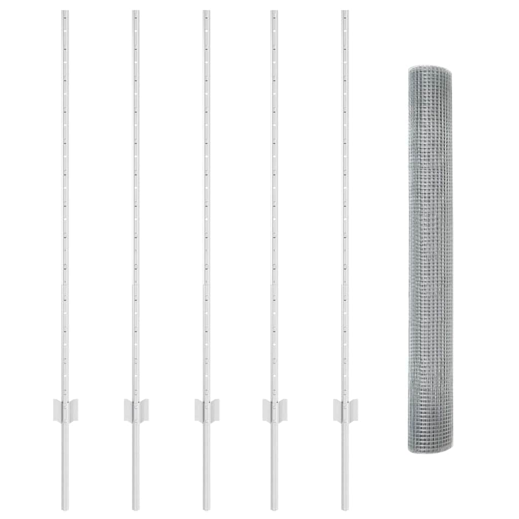 Fence with Posts Silver 1.2 x 10 m Steel