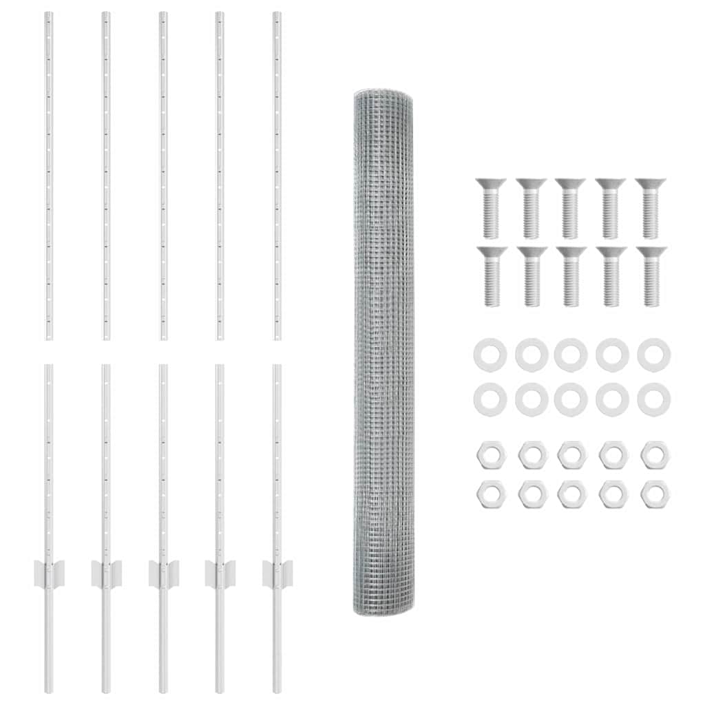 Fence with Posts Silver 1.2 x 10 m Steel