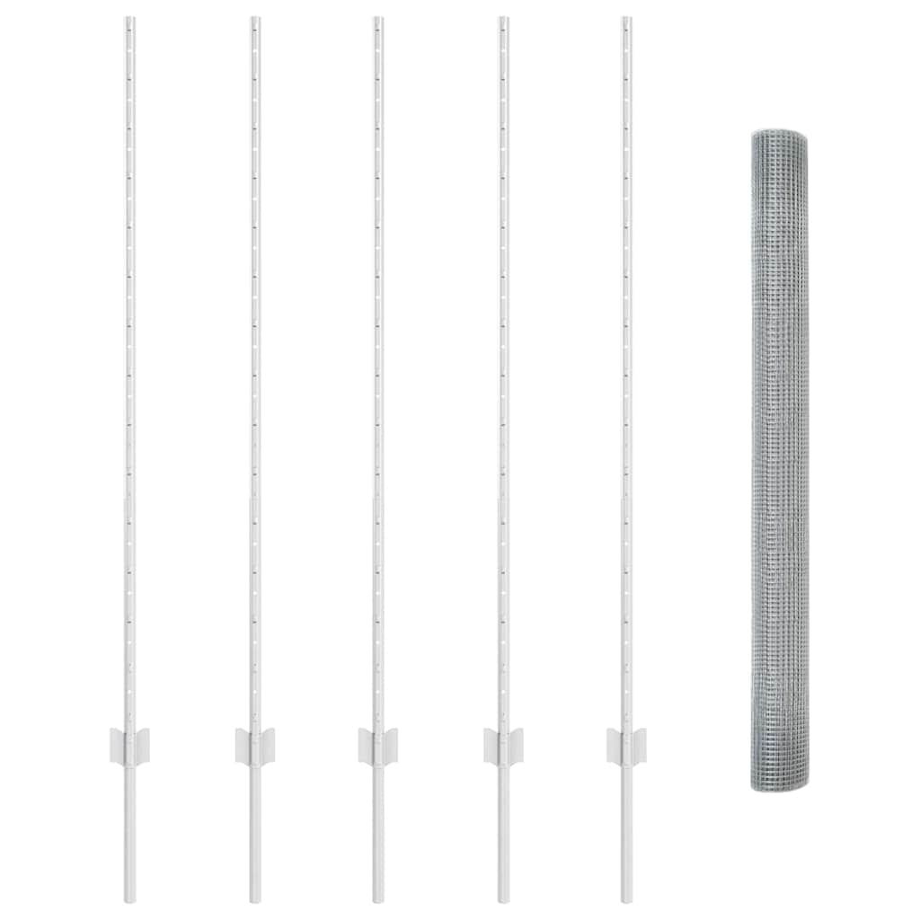 Fence with Posts Silver 1.4 x 10 m Steel