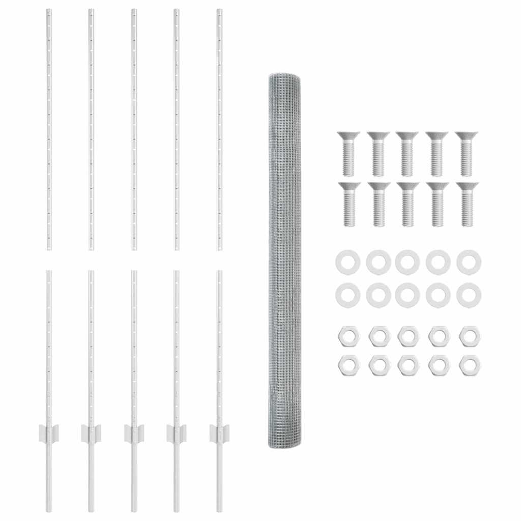 Fence with Posts Silver 1.4 x 10 m Steel