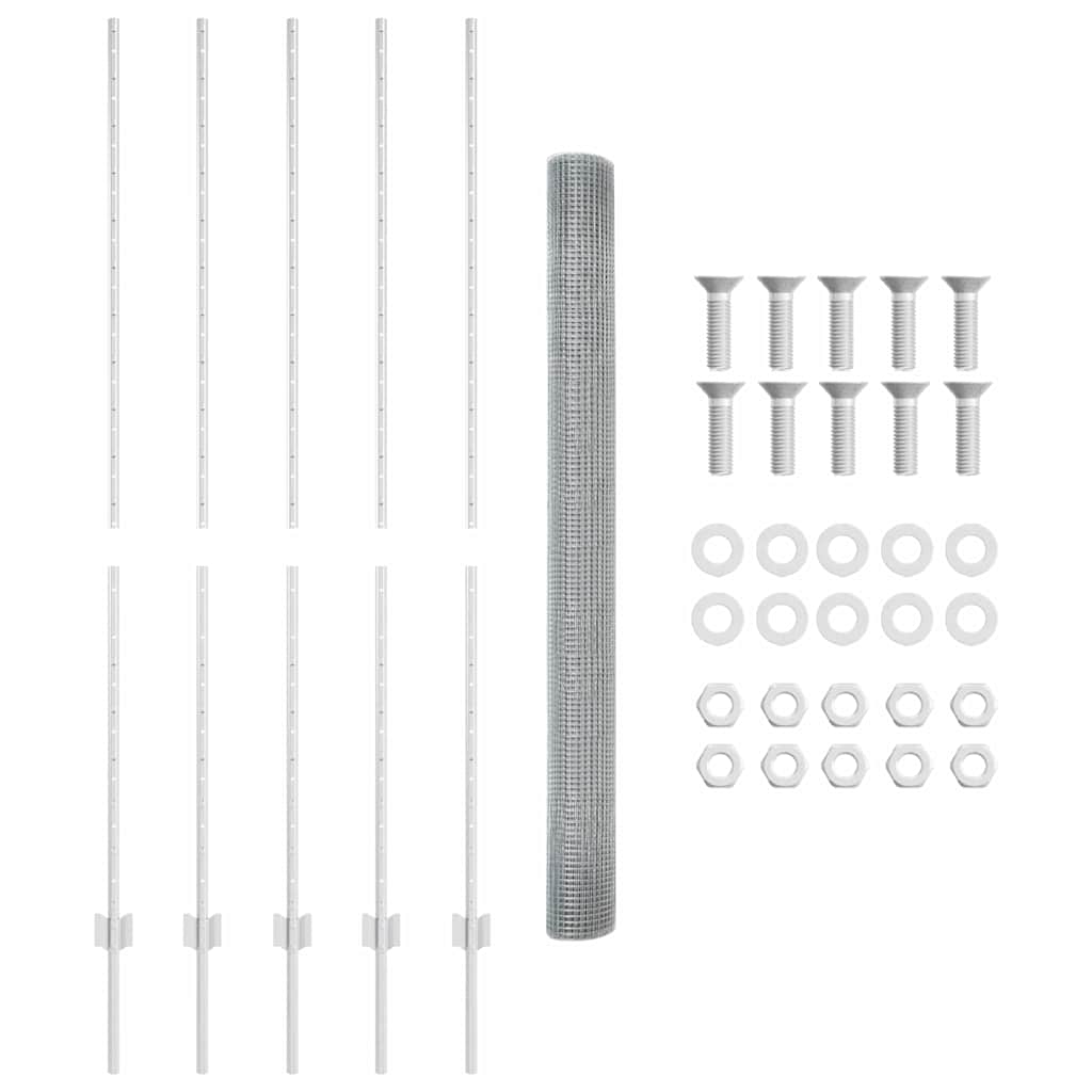 Fence with Posts Silver 1.5 x 10 m Steel