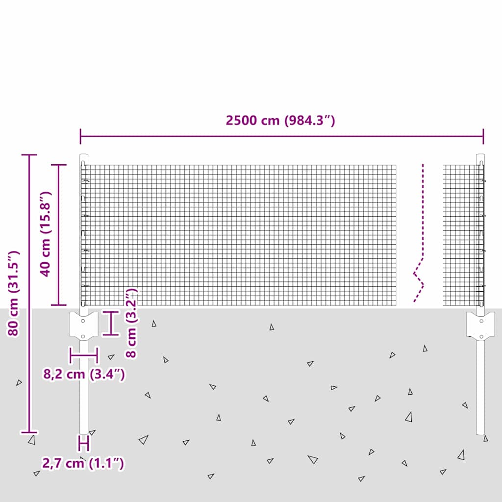Fence with Posts Silver 0.4 x 25 m Steel