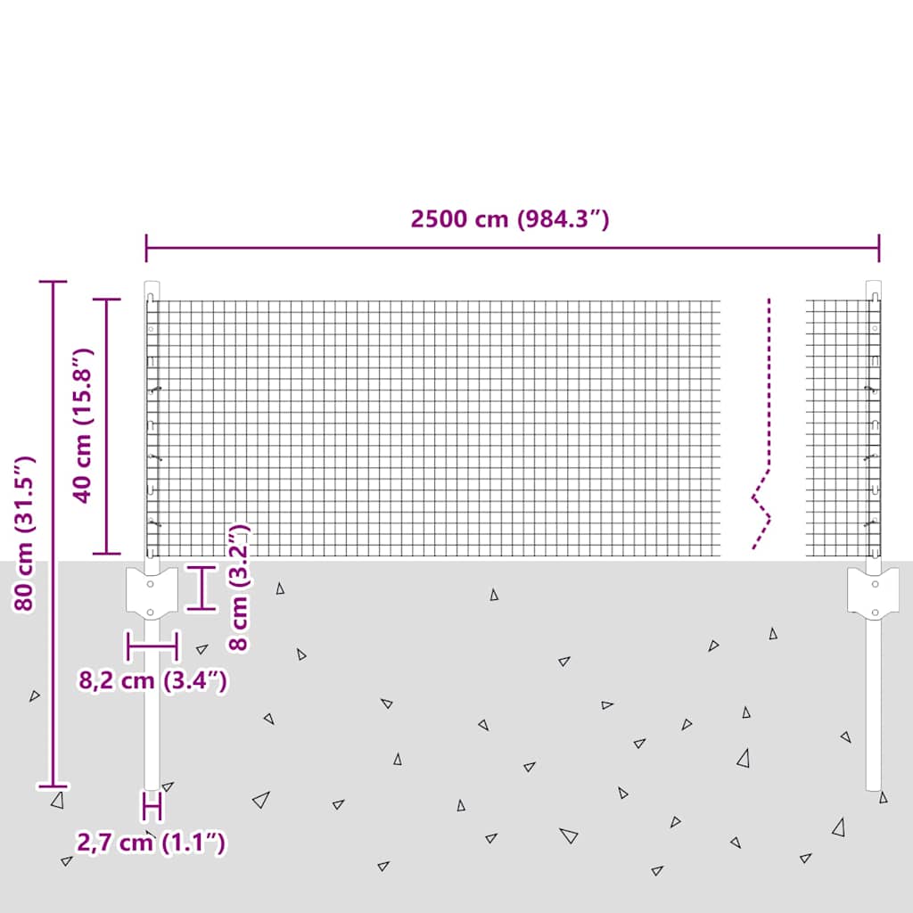 Fence with Posts Silver 0.4 x 25 m Steel