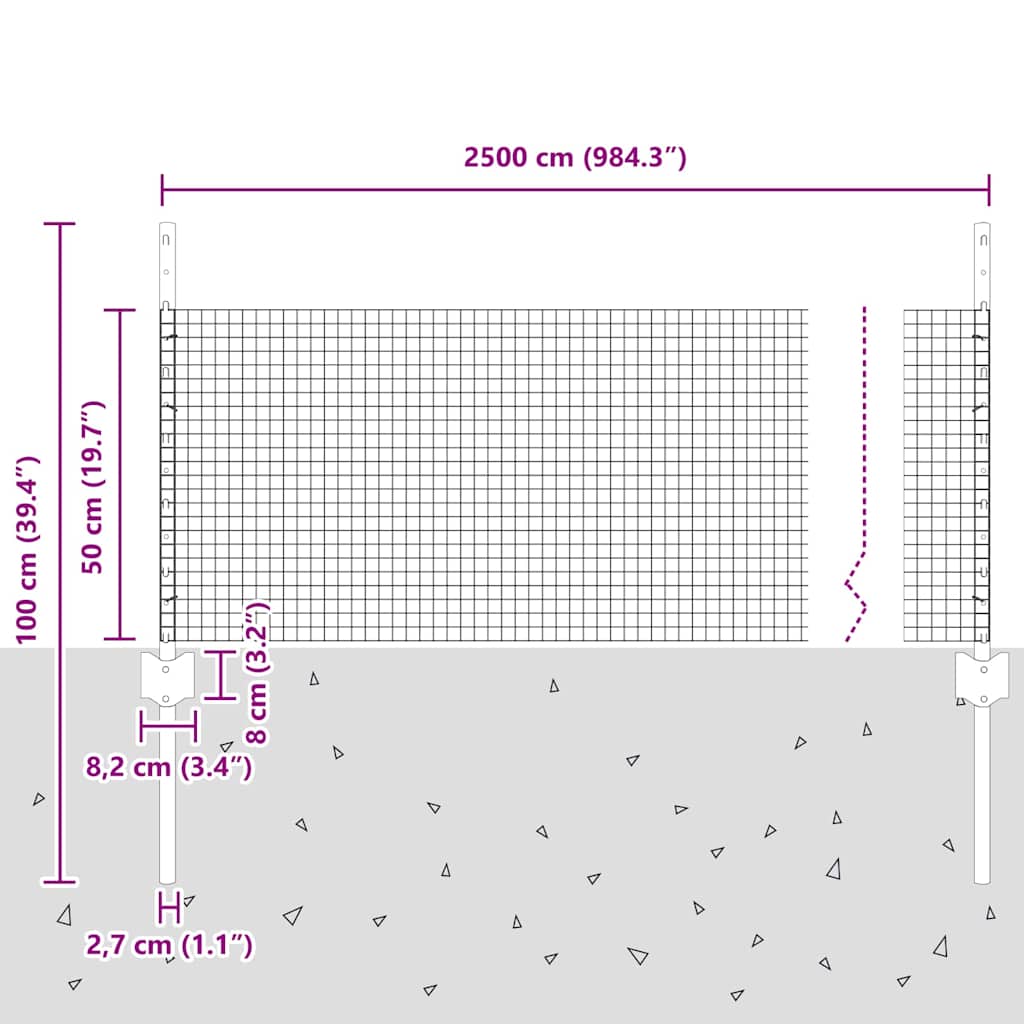 Fence with Posts Silver 0.5 x 25 m Steel