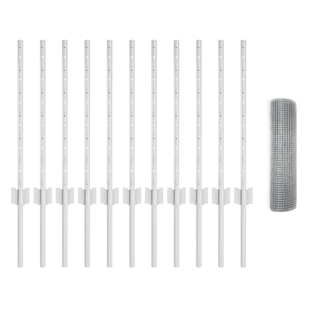 Fence with Posts Silver 0.5 x 25 m Steel