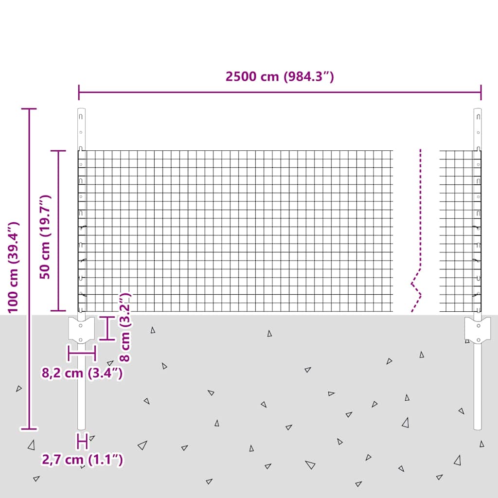 Fence with Posts Silver 0.5 x 25 m Steel