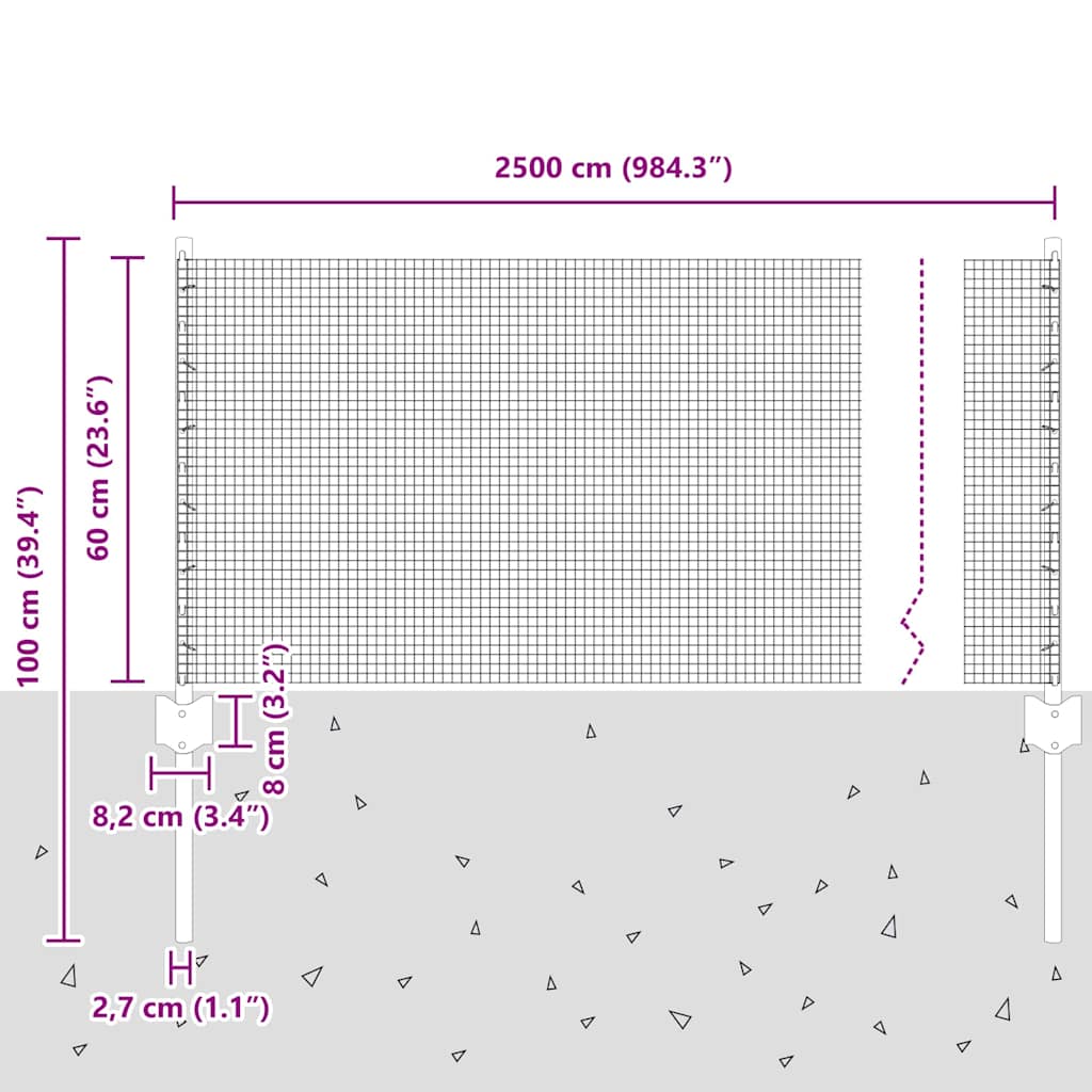 Fence with Posts Silver 0.6 x 25 m Steel