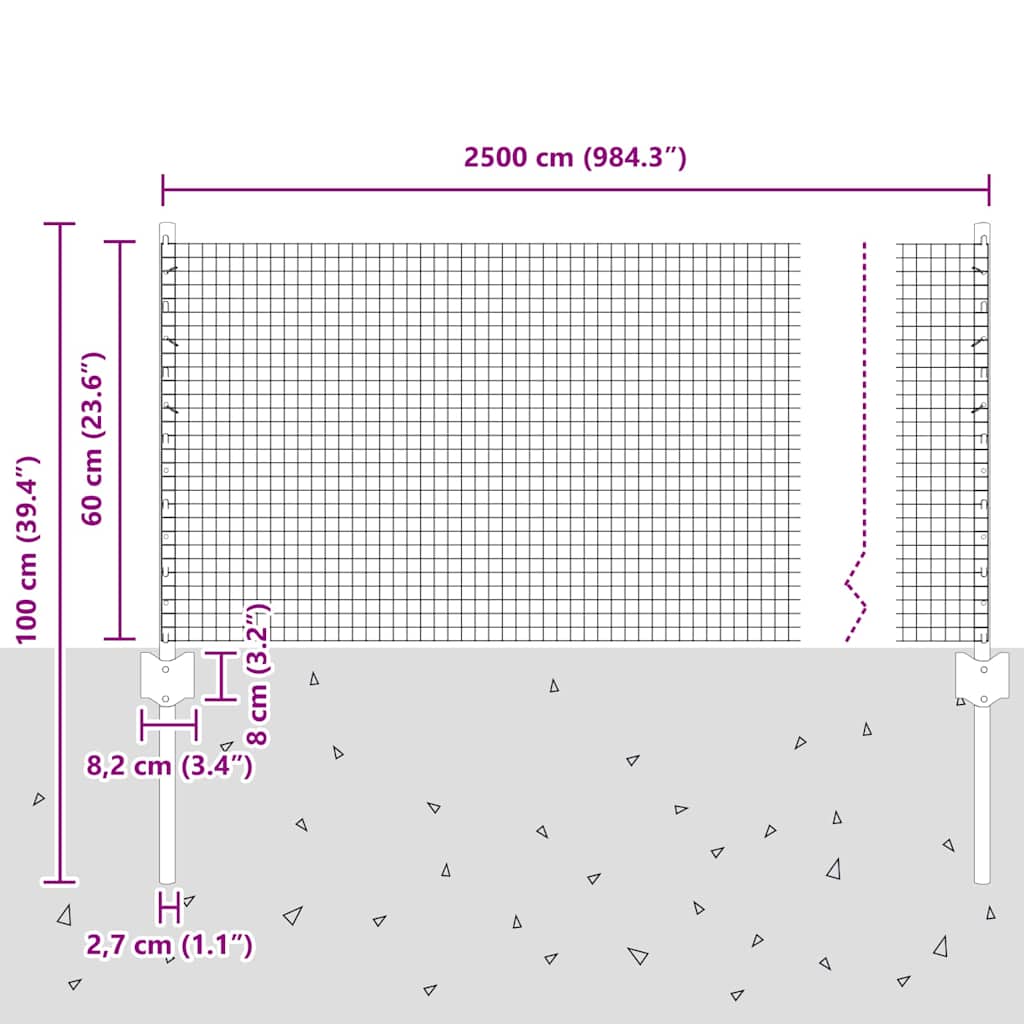 Fence with Posts Silver 0.6 x 25 m Steel