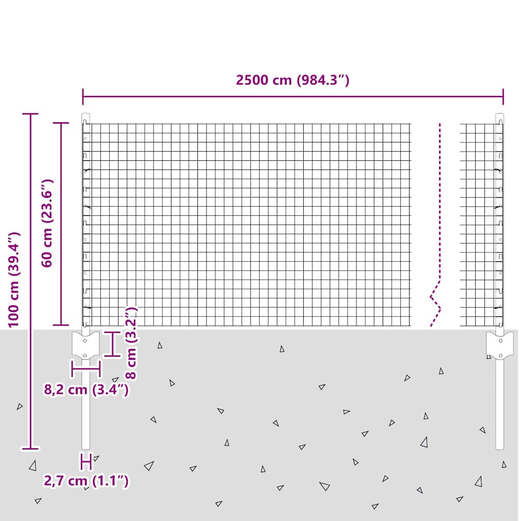 Fence with Posts Silver 0.6 x 25 m Steel