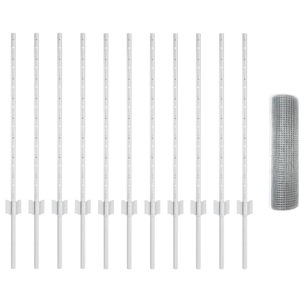 Fence with Posts Silver 0.8 x 25 m Steel