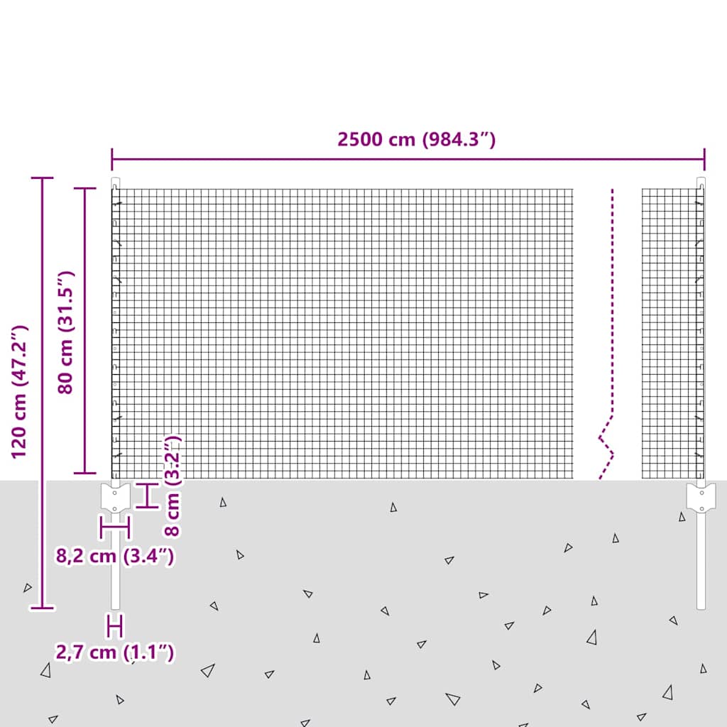 Fence with Posts Silver 0.8 x 25 m Steel
