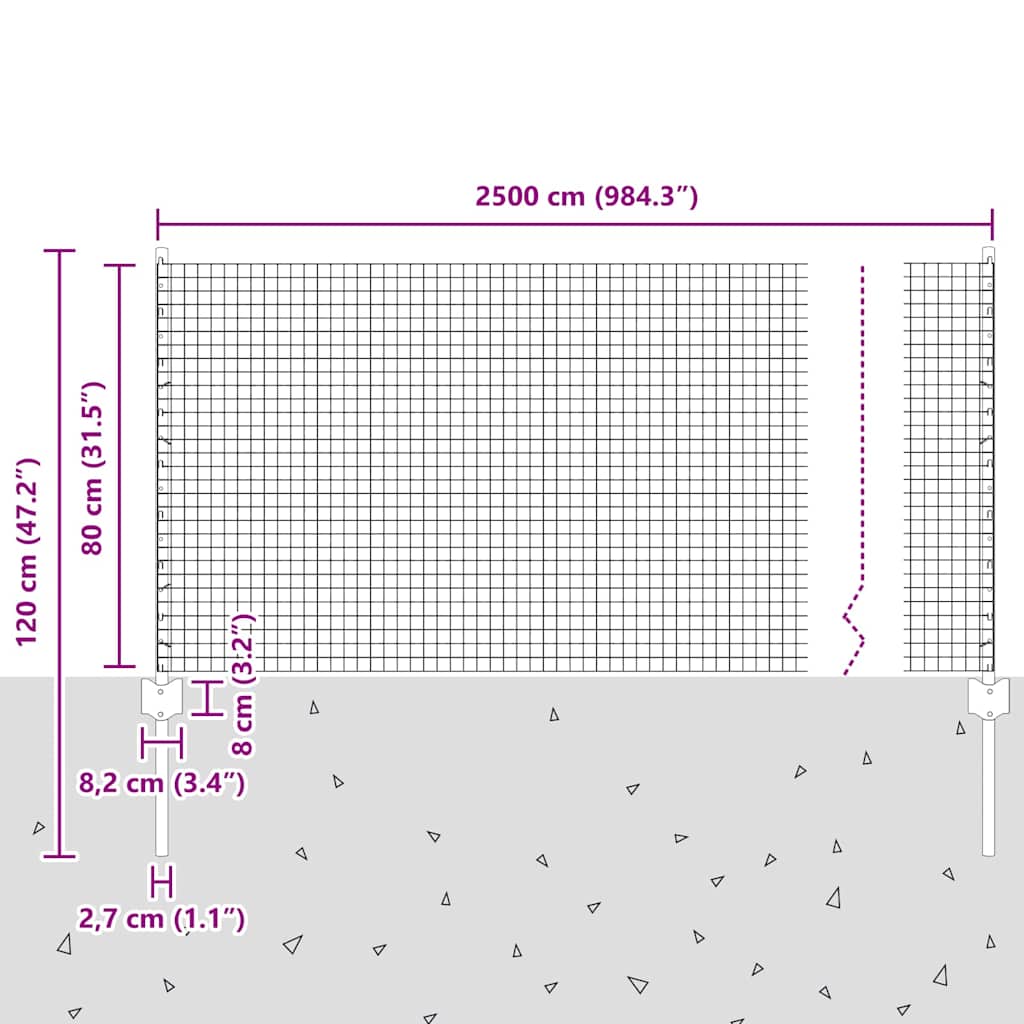 Fence with Posts Silver 0.8 x 25 m Steel
