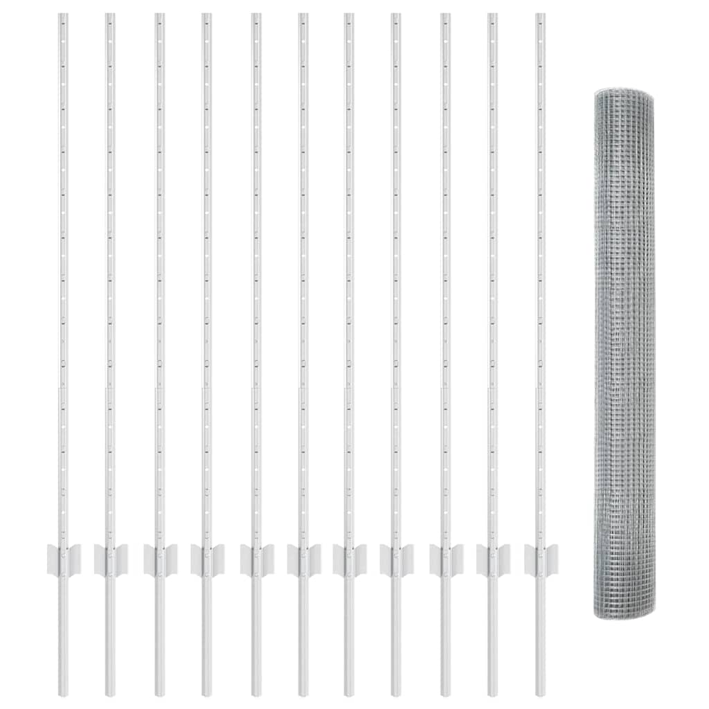 Fence with Posts Silver 1.2 x 25 m Steel