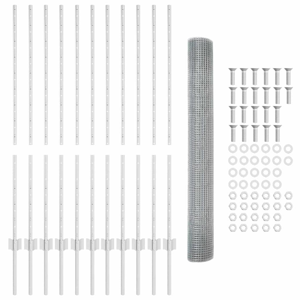 Fence with Posts Silver 1.2 x 25 m Steel