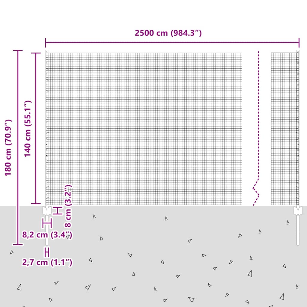 Fence with Posts Silver 1.4 x 25 m Steel